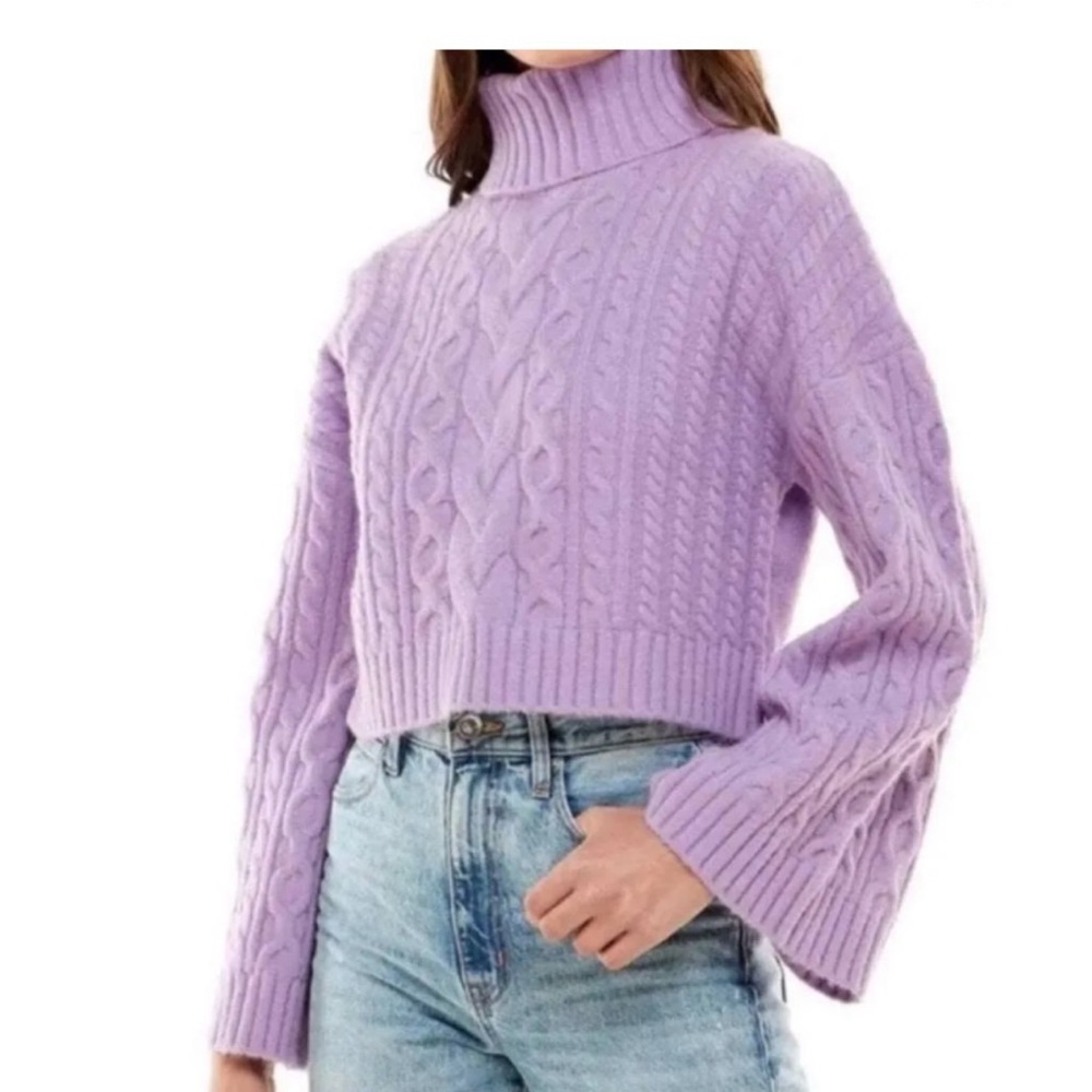 Wayf Sweet Nothings Cable Turtleneck Crop Sweater M
